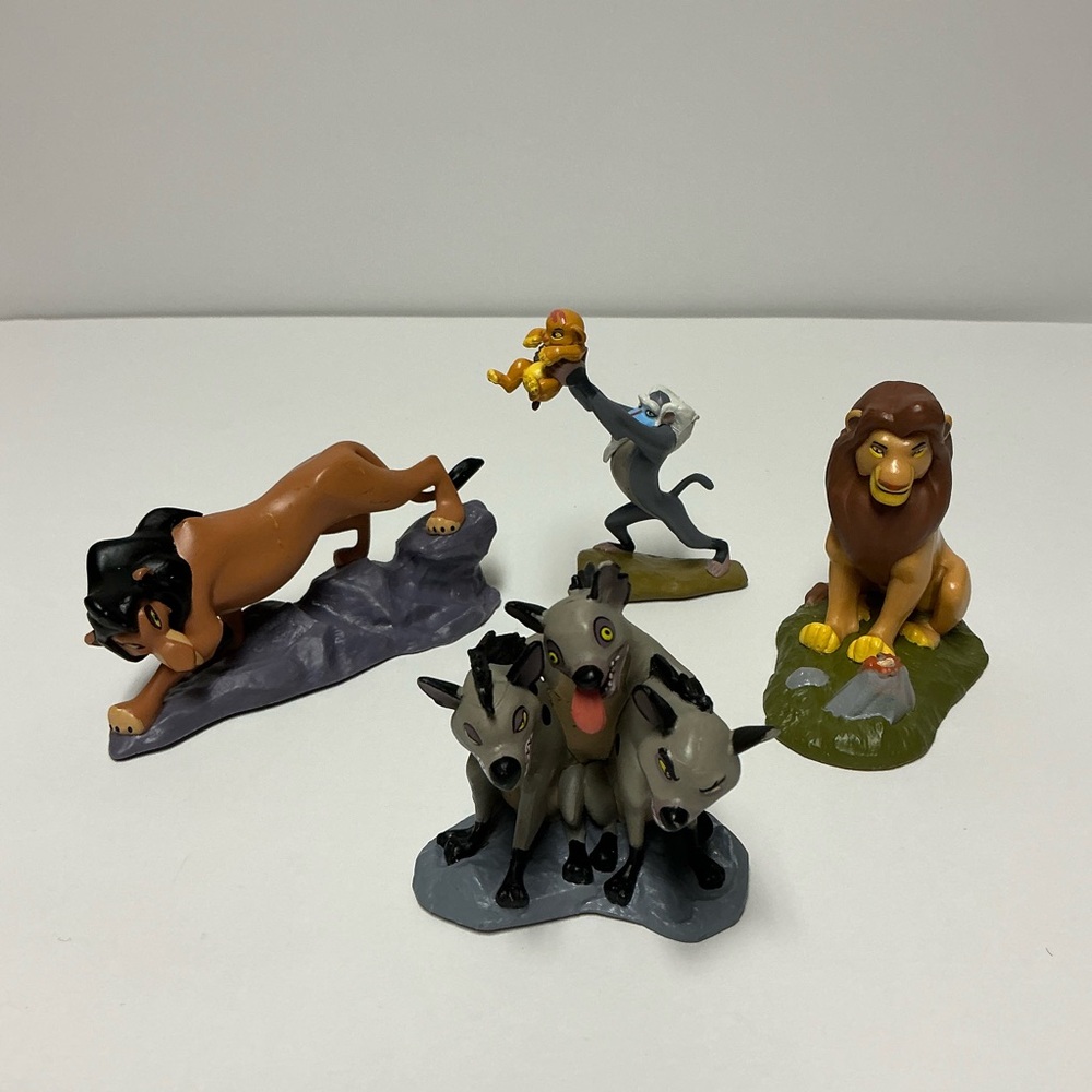 Disney Lion King PVC Figures Lot - Mufasa, Rafiki w/Simba, Scar & Three Hyenas